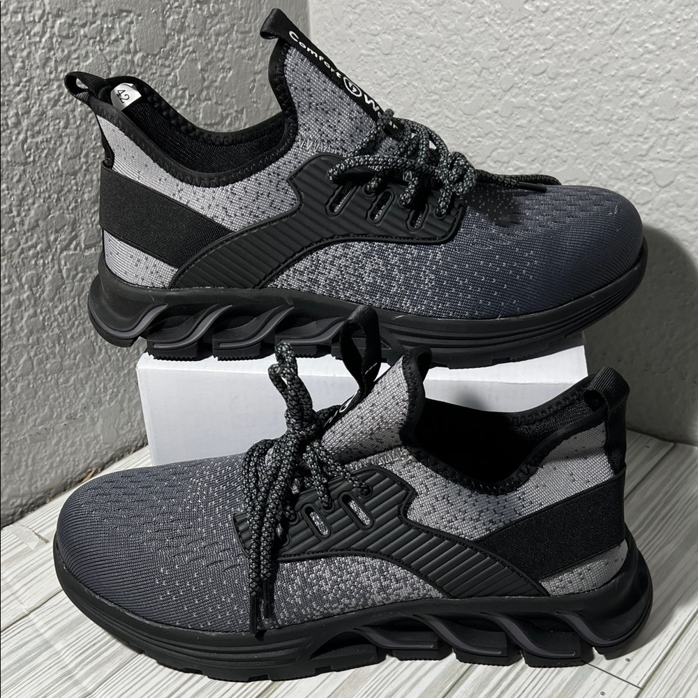 Comfort Wear Ortho Reinforced Safety Steel Toe work shoes Grey black men’s‎ 8.5